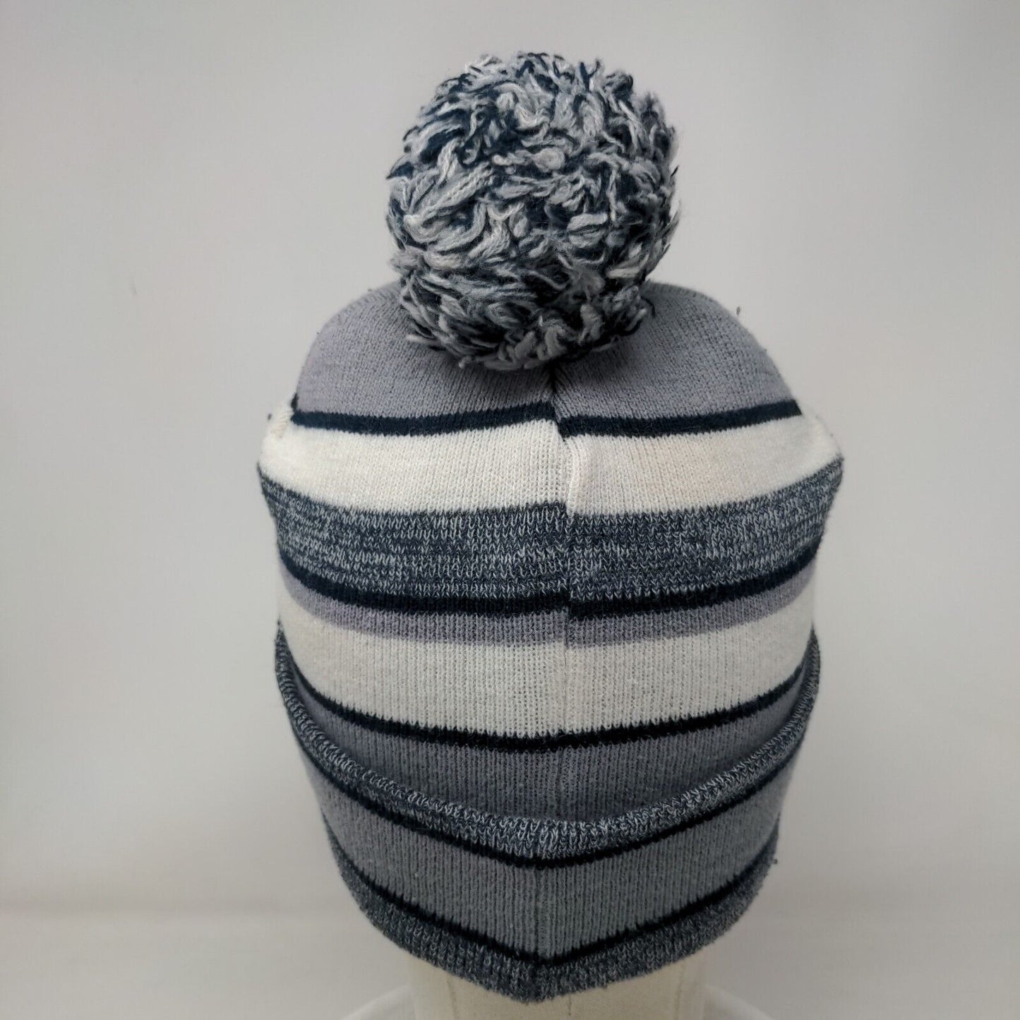 Unbranded Knit Pom Pom Beanie Hat Gray One Size Striped Outdoor