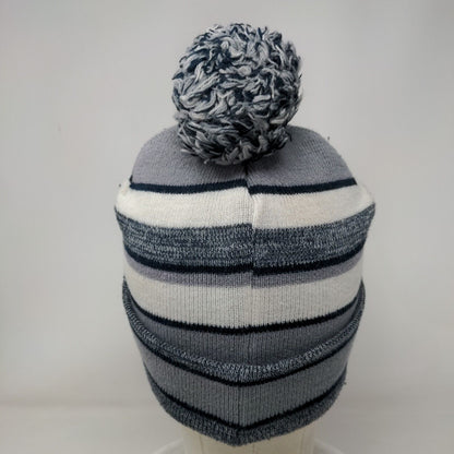 Unbranded Knit Pom Pom Beanie Hat Gray One Size Striped Outdoor
