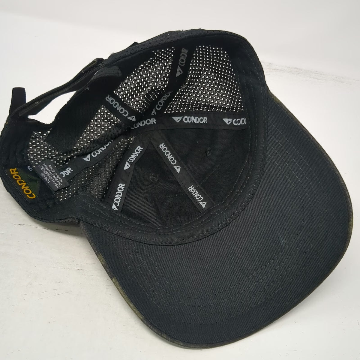 Condor Baseball Cap Black Camo Tactical Mesh Back Patch Area One Size Hat