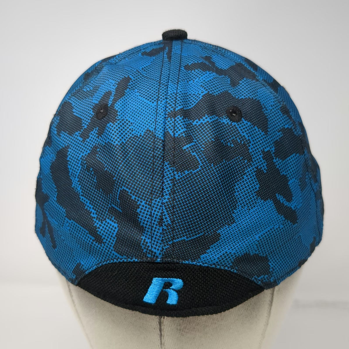 Russell Baseball Cap Black Blue Camo M Embroidered Logo Athletic Hat