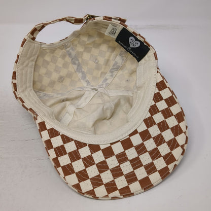 Ascot + Hart Anthropologie 5 Panel Brown Red Heart Checkerboard Hat Strapback