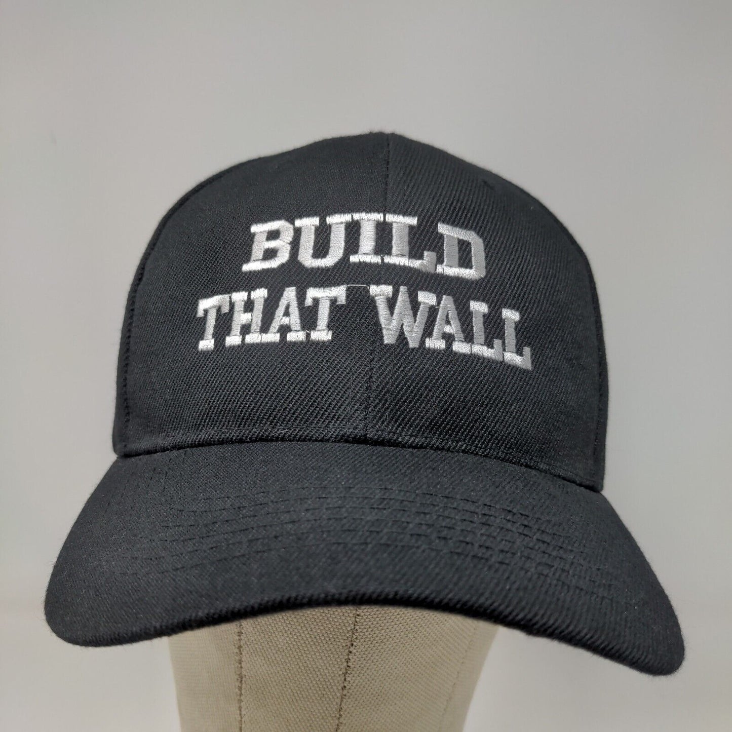 Unbranded Men's Strapback Hat Black Adjustable Embroidered Build That Wall Trump