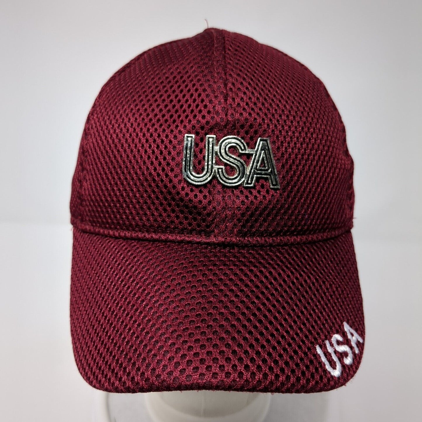USA Strapback Hat Red One Size Adjustable Embroidered Patriotic 6 Panel