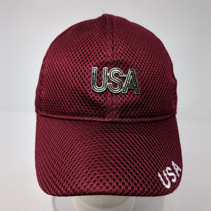 USA Strapback Hat Red One Size Adjustable Embroidered Patriotic 6 Panel