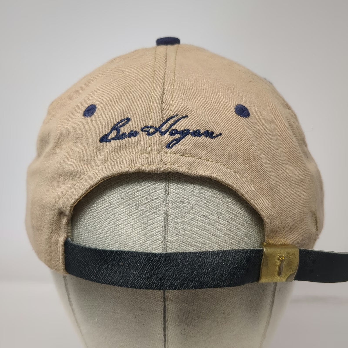 Ben Hogan Baseball Cap Beige Blue One Size Golfer Logo Made in USA Strapback hat