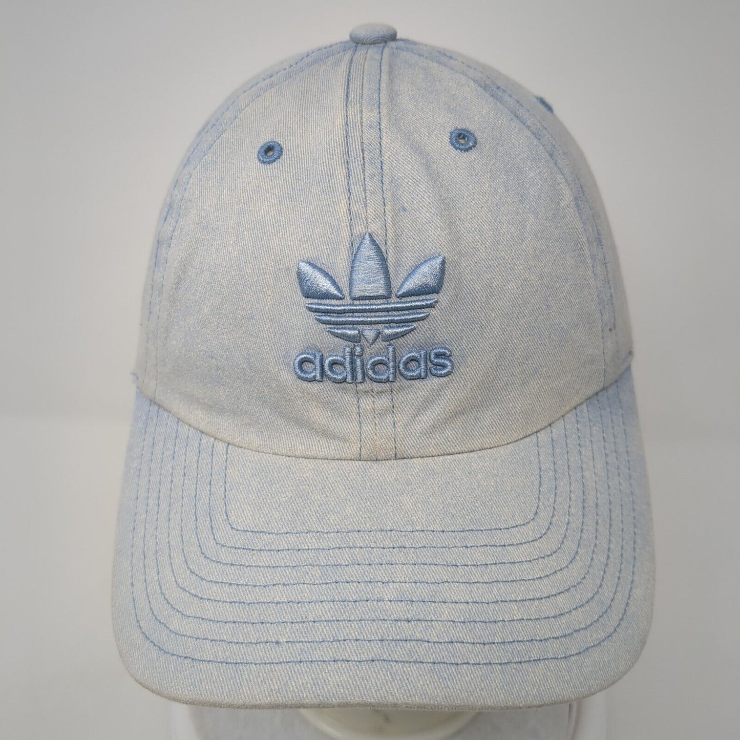 Adidas Slideback Hat Blue One Size Adjustable Embroidered Trefoil Denim Cotton