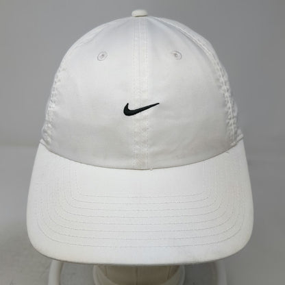 Nike Baseball Cap White M Black Swoosh Logo Adjustable Slideback Polyester Hat