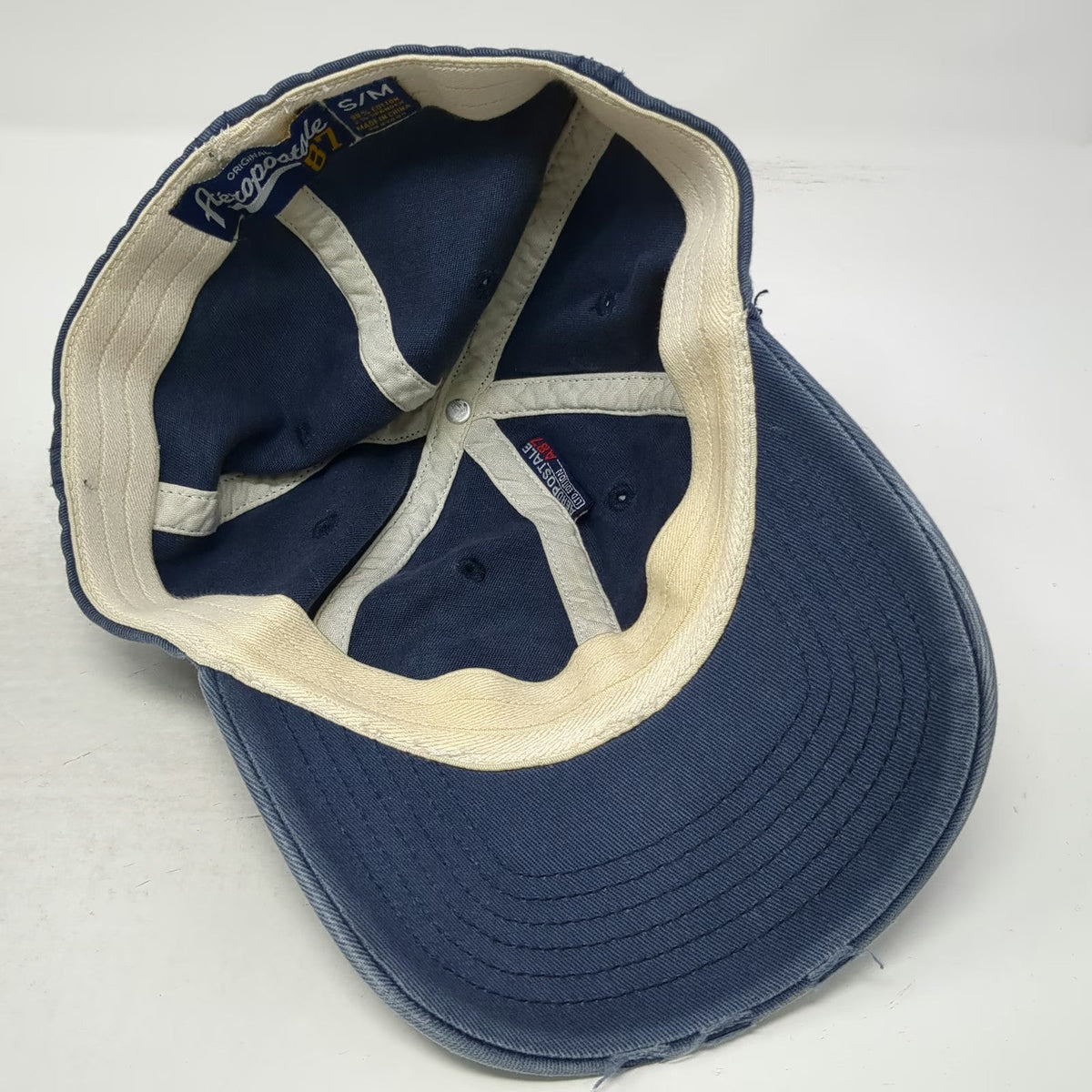 Aeropostale Baseball Cap Blue M Fitted Distressed Embroidered Logo Hat