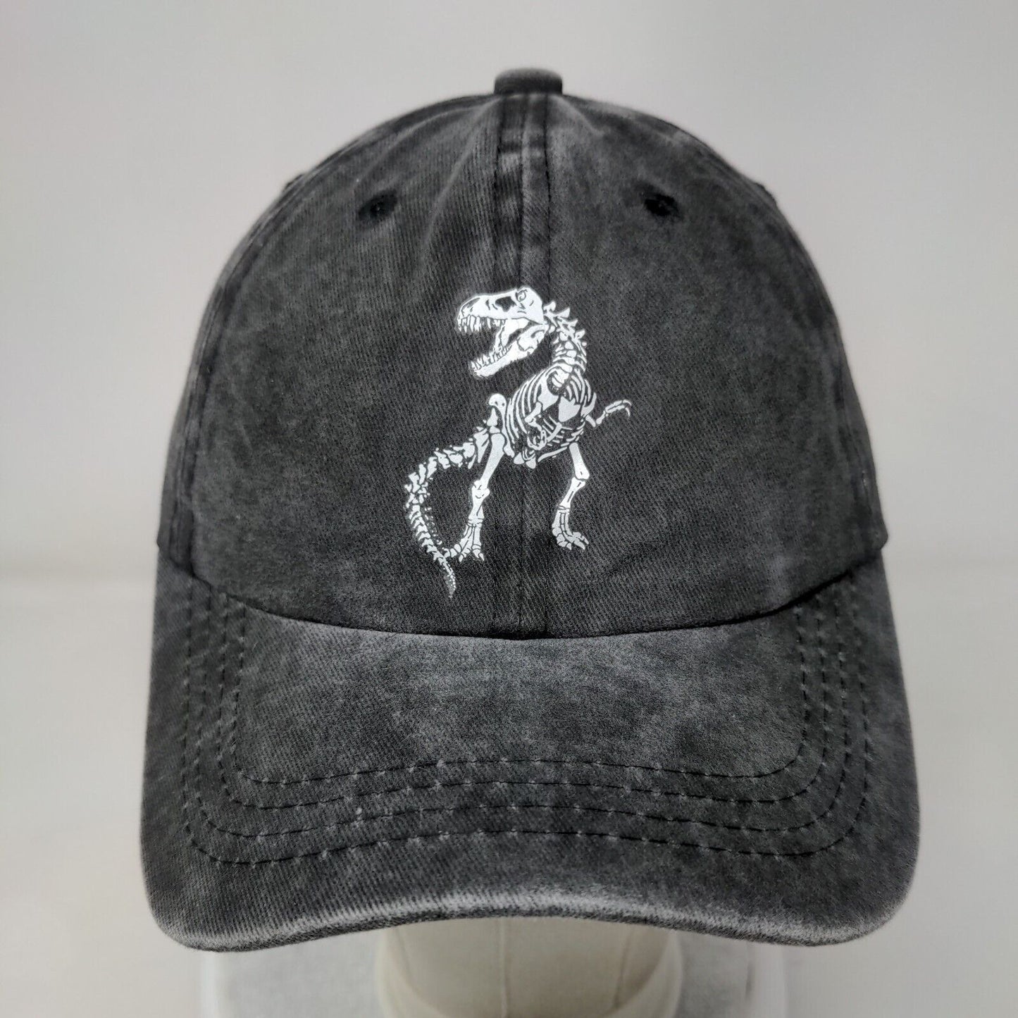 Skull Dinosaur Slideback Hat Gray OSFA Adjustable Vented Holes 6 Panel Waldeal