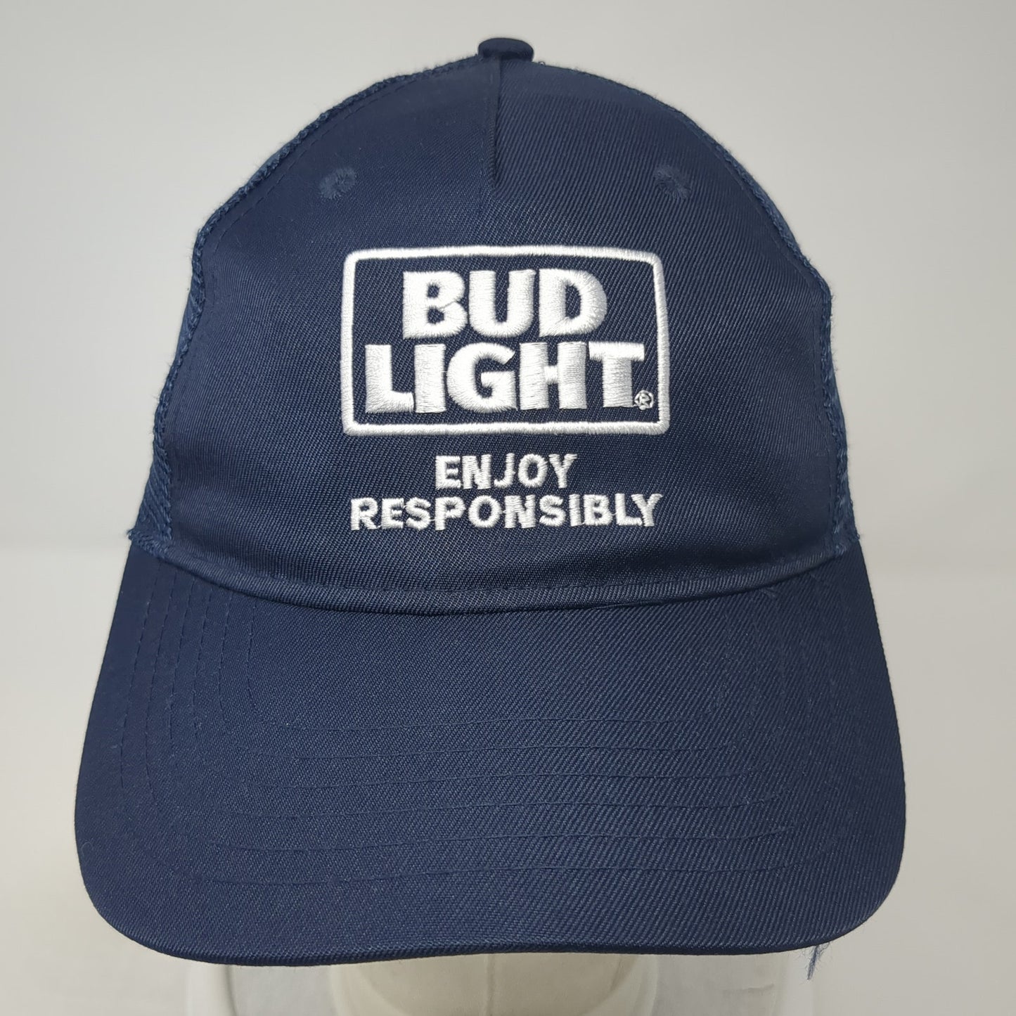 Bud Light Enjoy Responsibly Snapback Trucker Hat Blue One Size Mesh Back