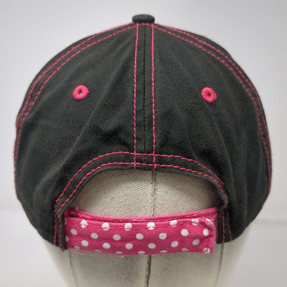 CAT Baseball Cap Black Pink OSFM Embroidered Logo Polka Dot Strap Stitching Hat
