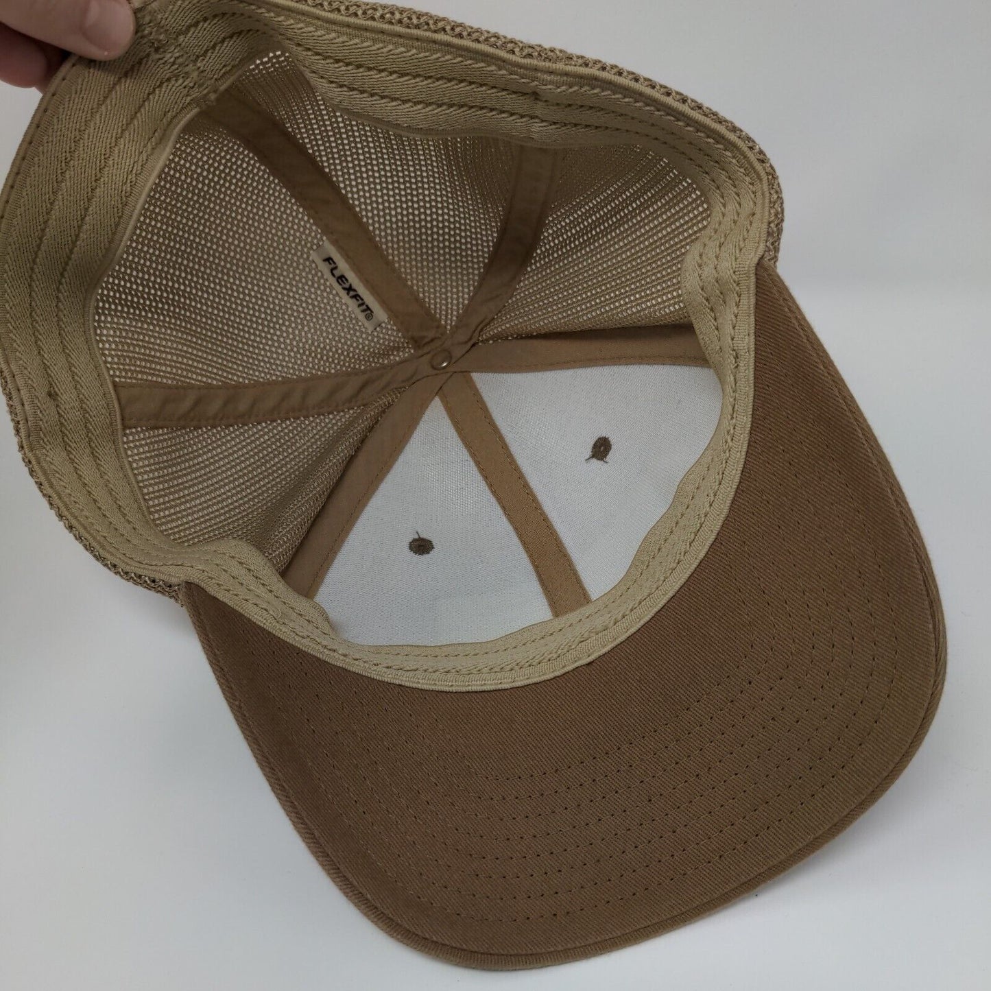 Columbia Tree Flag Fitted Mesh Back Trucker Hat Tan One Size Flexfit