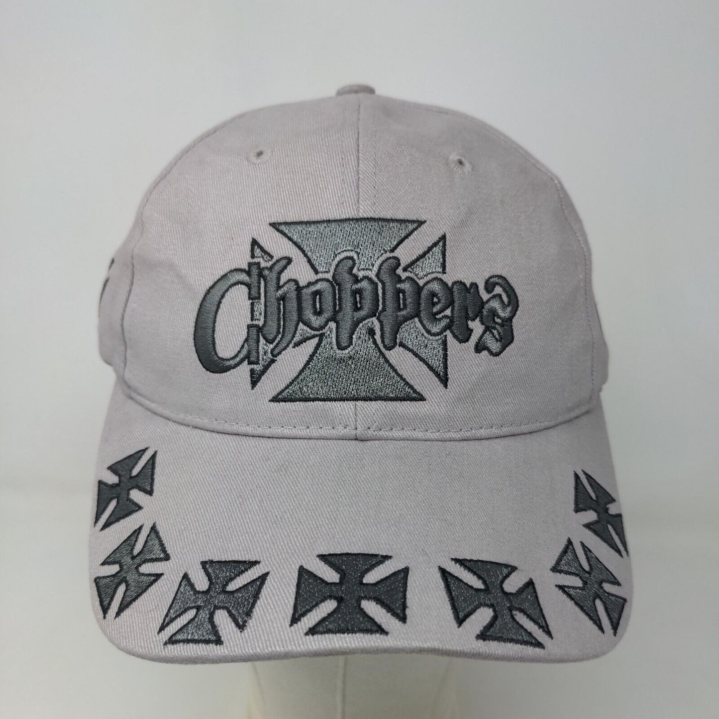 USA Biker Men's Strapback Hat Gray Adjustable Embroidered Choppers All Over Logo