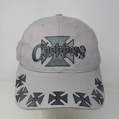 USA Biker Men's Strapback Hat Gray Adjustable Embroidered Choppers All Over Logo