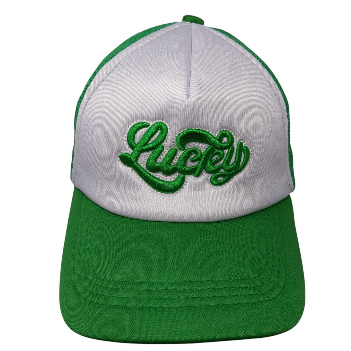 Lucky Snapback Trucker Hat Green One Size Adjustable Embroidered Mesh Back