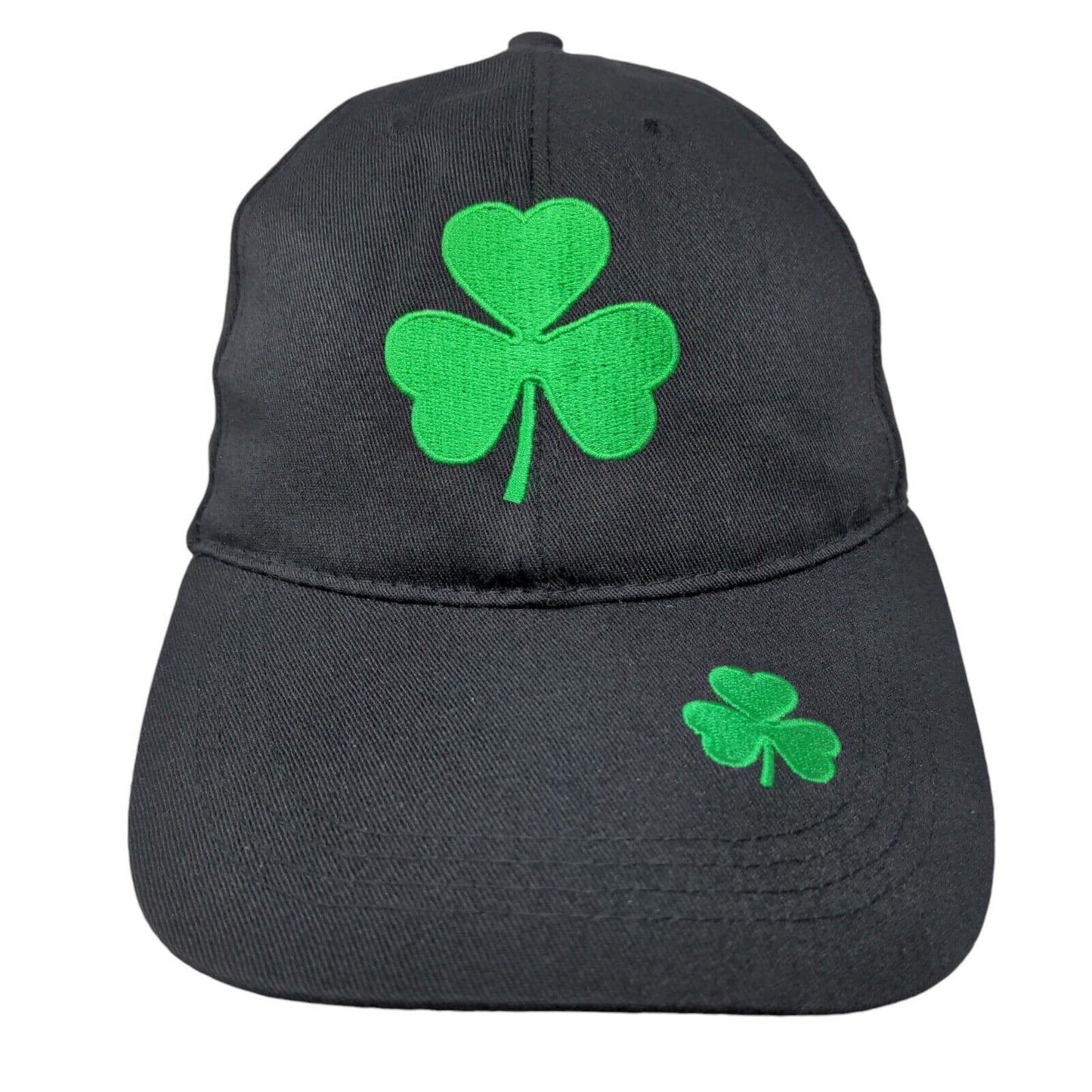 Clover Leaf Slideback Hat Black One Size Adjustable Embroidered Shamrock