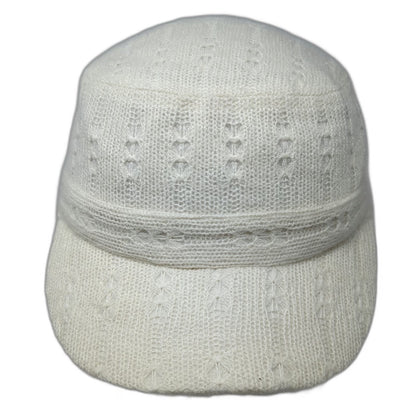 Army Cap White One Size Knit Pointelle Lace Pattern Polyester Elastic Back Hat