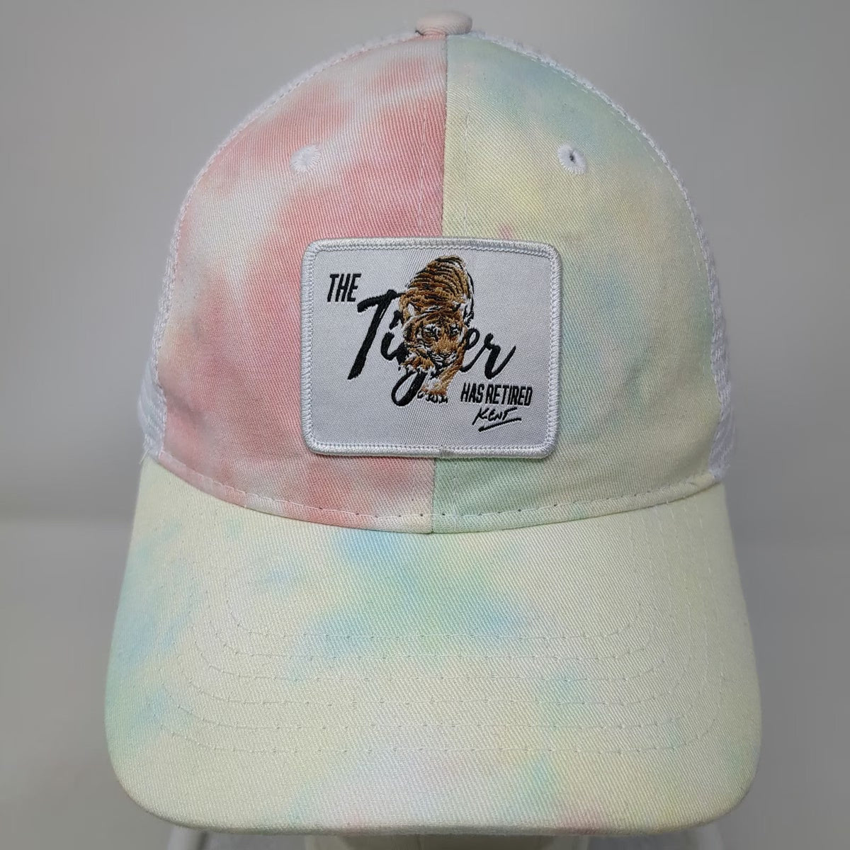 OC Trucker Hat Pink One Size Tie-Dye Mesh Snapback Tiger Retired Patch Hat