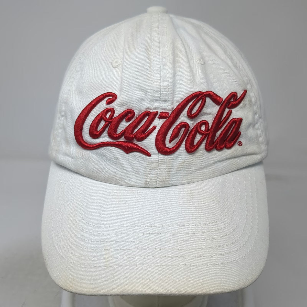 Coca-Cola Baseball Cap White OSFM Slideback Cotton Embroidered Script Logo Hat