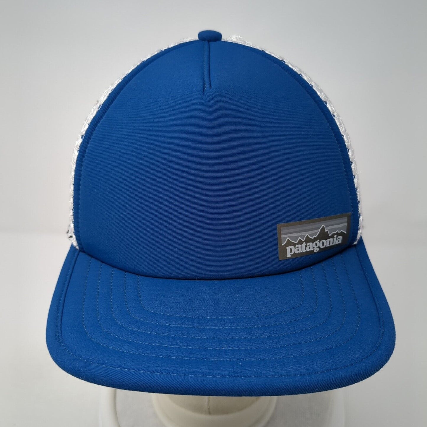 Patagonia Mesh Back Trucker Hat Blue White Small Logo Foam Clasp Back