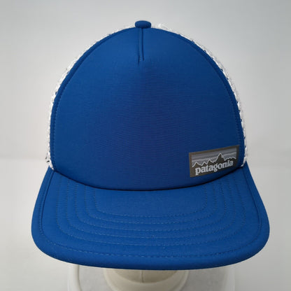 Patagonia Mesh Back Trucker Hat Blue White Small Logo Foam Clasp Back