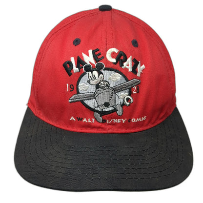 Disney Store Snapback Red Mickey Mouse Plane Crazy Comic Hat USA Vintage