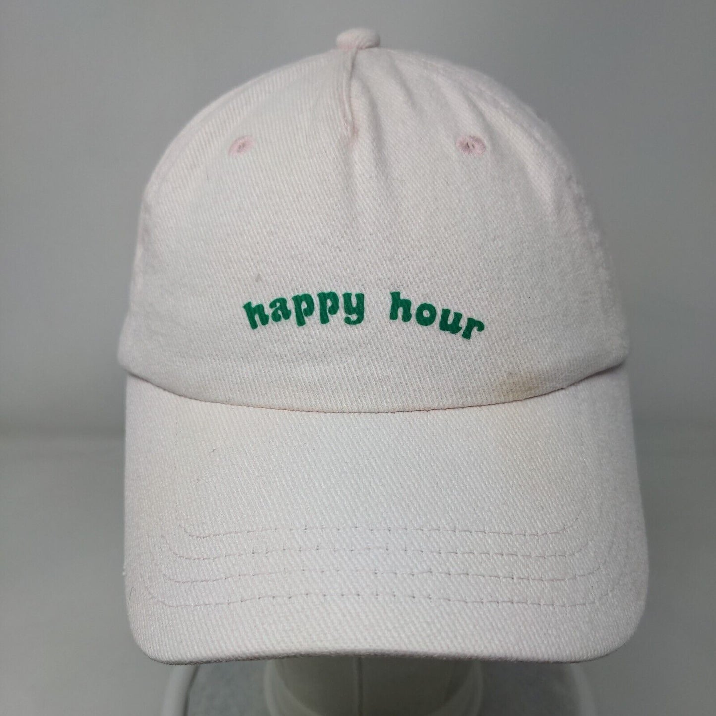 Happy Hour Slideback Hat Pink One Size Adjustable Embroidered Vented Holes Rubi