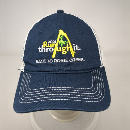2021 Run Through It Race To Robie Creek Strapback Trucker Hat Blue OSFA District