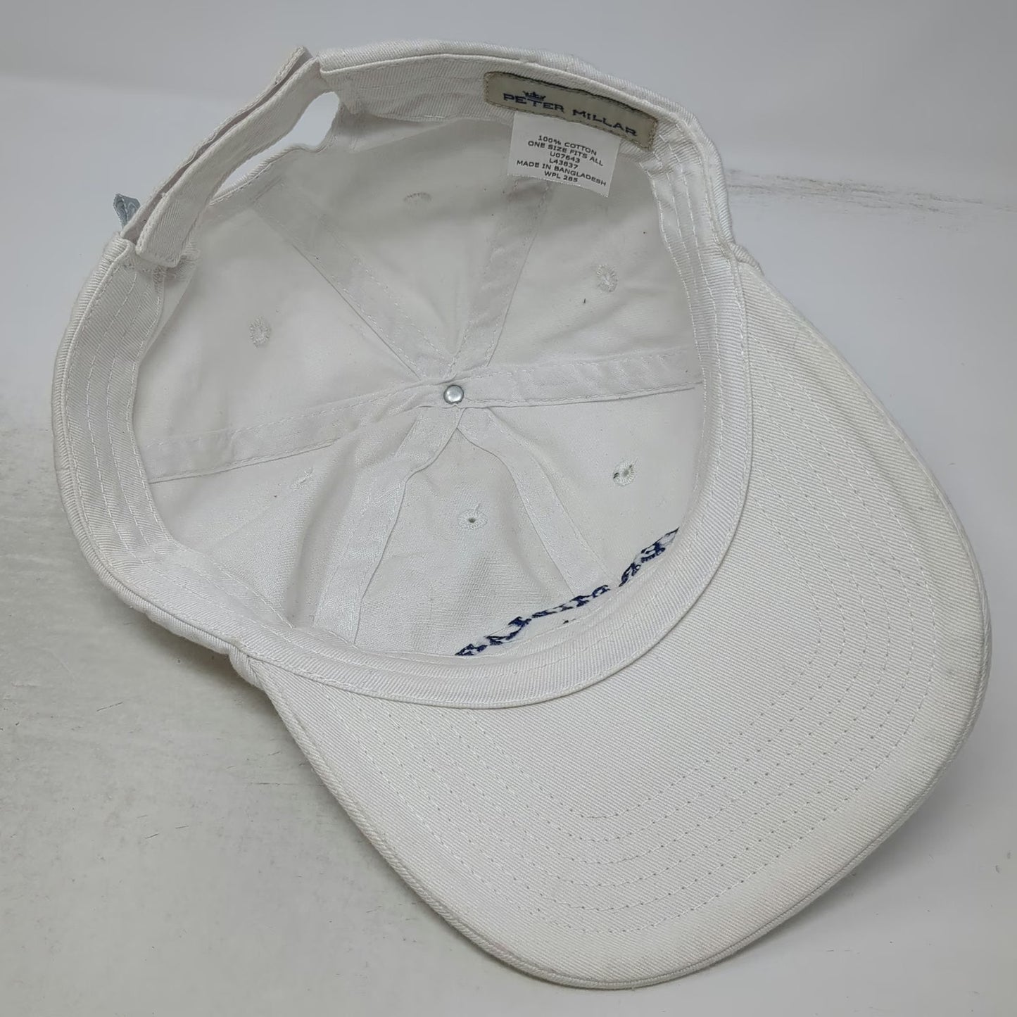 Peter Millar Baseball Cap White Vintage Y2K 2001 Logo Embroidered Slideback Hat