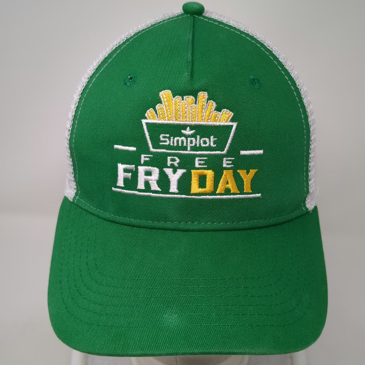 Quake City Caps Simplot Free Fryday Trucker Hat Green White One Size Snapback