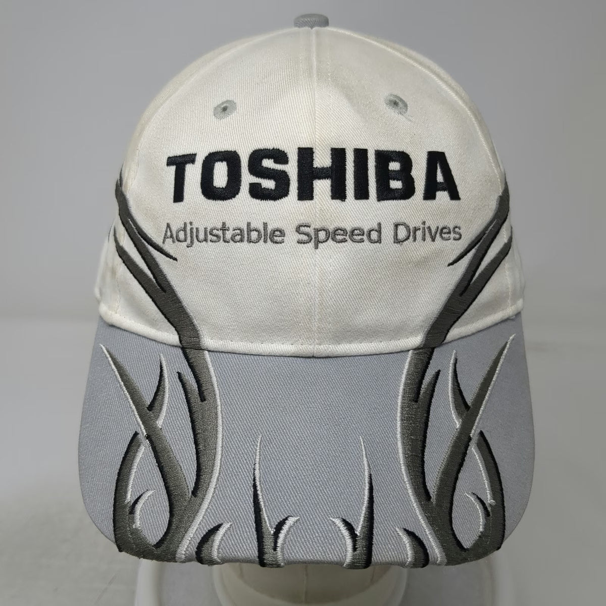 Toshiba Baseball Cap White Gray One Size Tribal Embroidery Adjustable Strap Hat