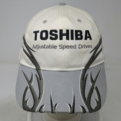 Toshiba Baseball Cap White Gray One Size Tribal Embroidery Adjustable Strap Hat