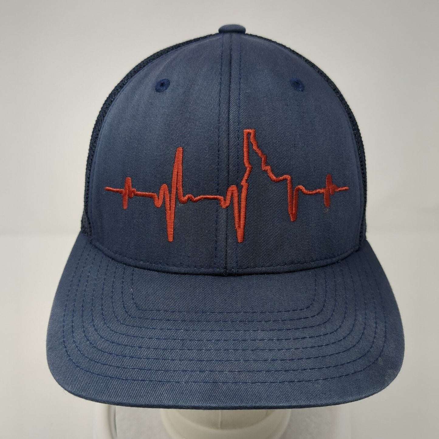Idaho EKG Heartbeat Fitted Mesh Back Trucker Hat Blue One Size Flexfit