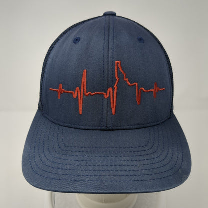 Idaho EKG Heartbeat Fitted Mesh Back Trucker Hat Blue One Size Flexfit