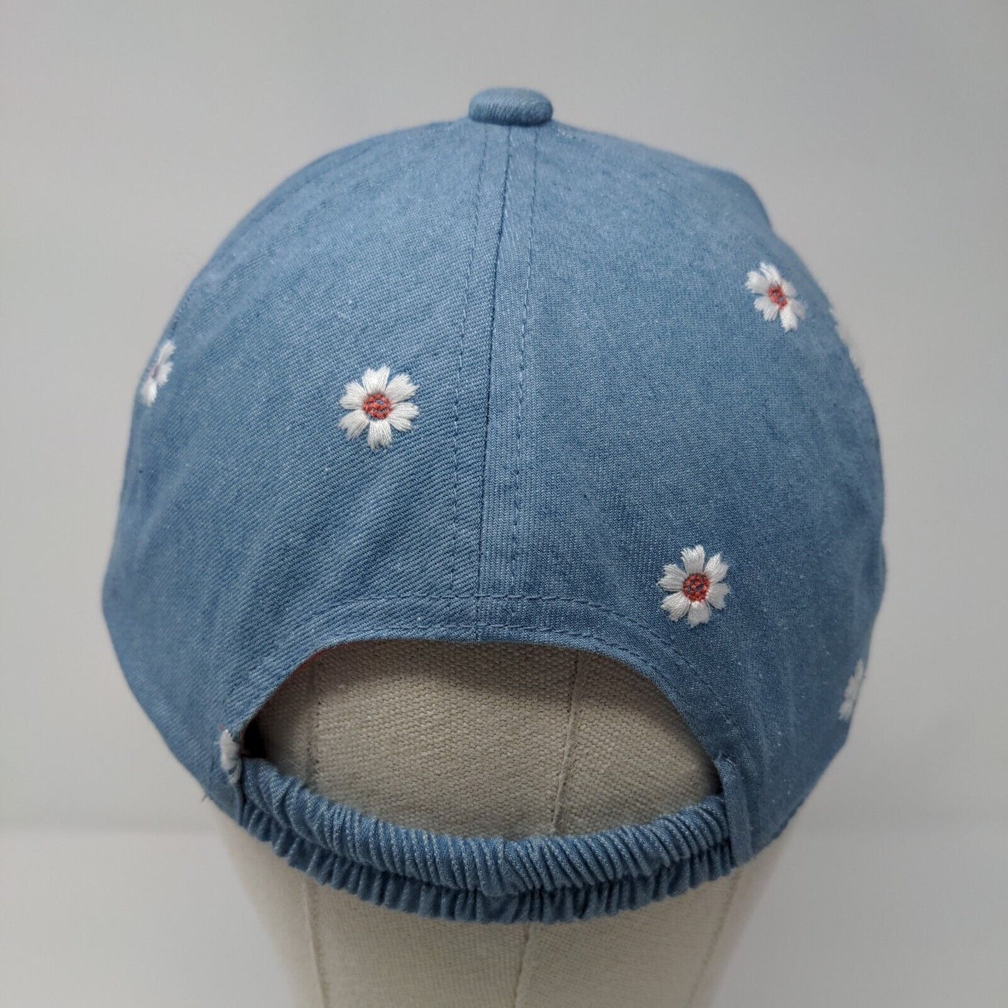 Unbranded Stretch Fitted Hat Blue OSFA Denim Embroidered Flowers