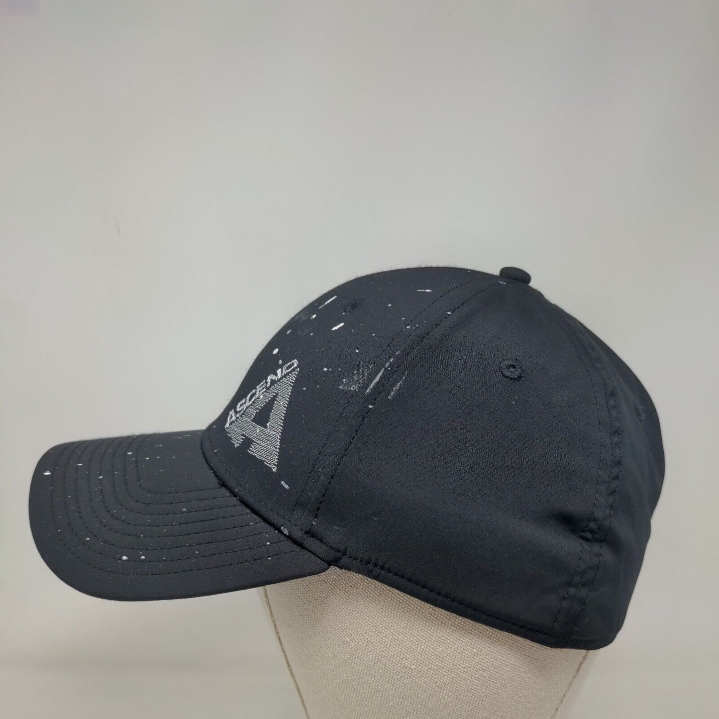 Ascend Fitted Hat Black OSFM Lightweight Vented Holes 6 Panel Polyester Blend