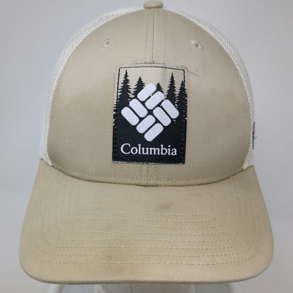Columbia Trucker Hat Beige One Size Snapback Mesh Forest Patch Logo Structured