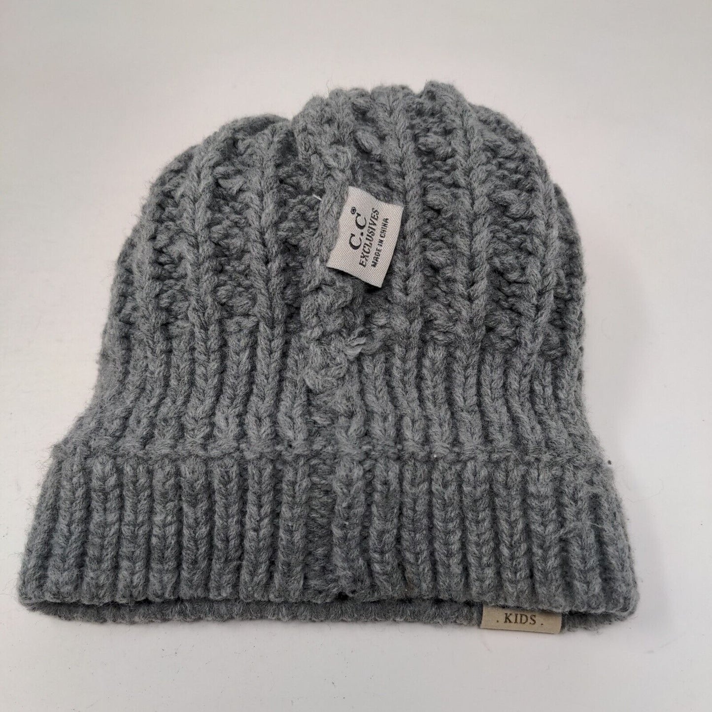 C.C Exclusives Kids Beanie Hat Gray One Size Knitted Stretch Pom Pom Acrylic