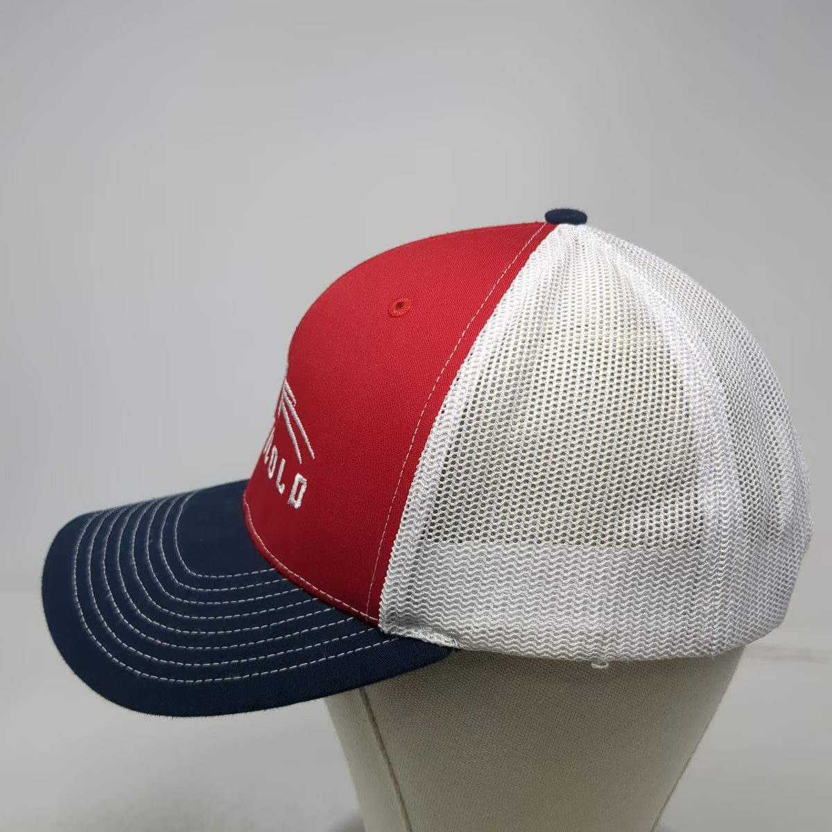 Richardson Trucker Hat Red Blue White One Size Snapback Mesh Back Americold