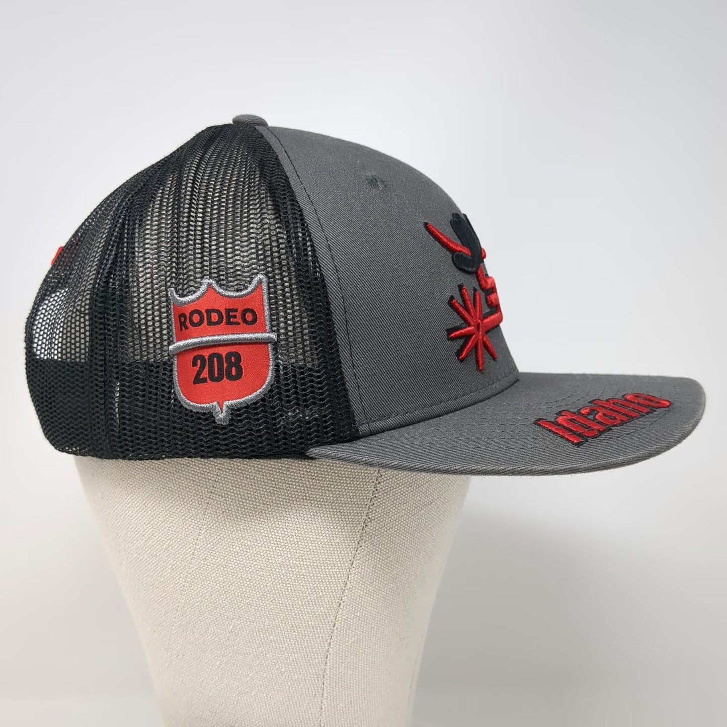 Spin'Em Trucker Hat Gray One Size Gem State Stampede Idaho Rodeo Mesh Back