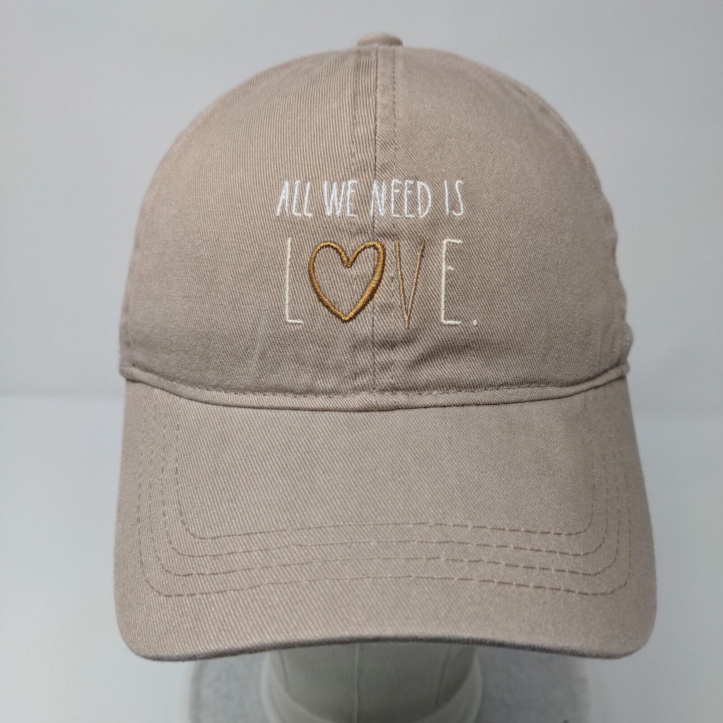 All We Need Is Love Slideback Hat Tan OSFM Embroidered 6 Panel Rae Dunn