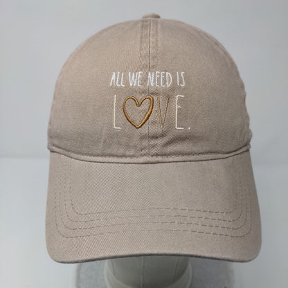 All We Need Is Love Slideback Hat Tan OSFM Embroidered 6 Panel Rae Dunn
