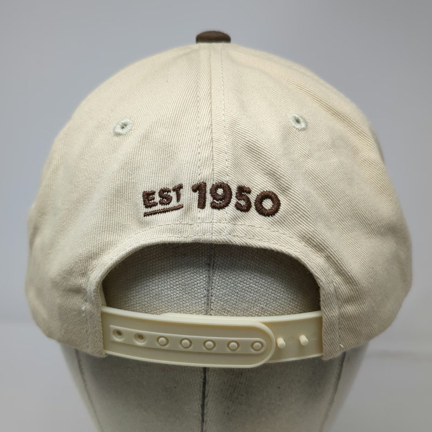 Dunkin' 5 Panel Hat Beige One Size Snapback Upside Down Logo Brown Brim Est 1950