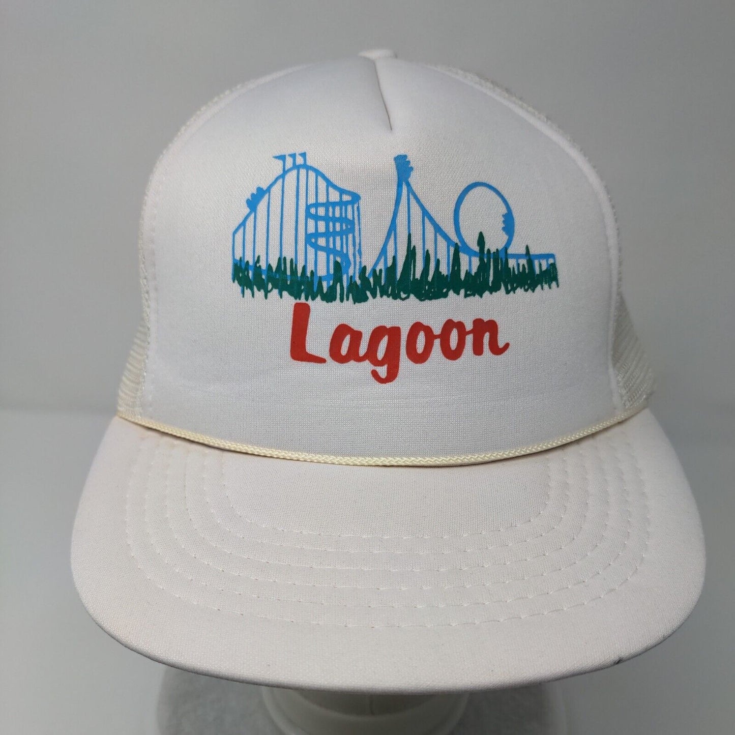 Lagoon Snapback Trucker Hat White OSFA Adjustable Mesh Back Rope Polyester