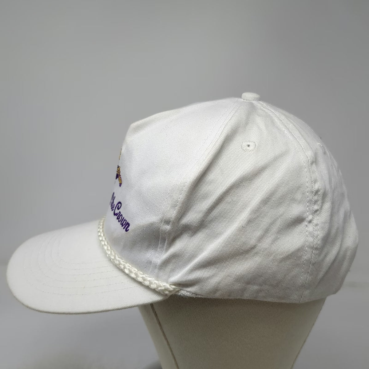 5 Panel White One Size Hat Society of the Crown Rope Snapback Cotton Embroidered