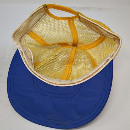 Louisville Mfg Co Trucker Hat Yellow Blue OSFM Scrambled Eggs Oak Leaf Vintage