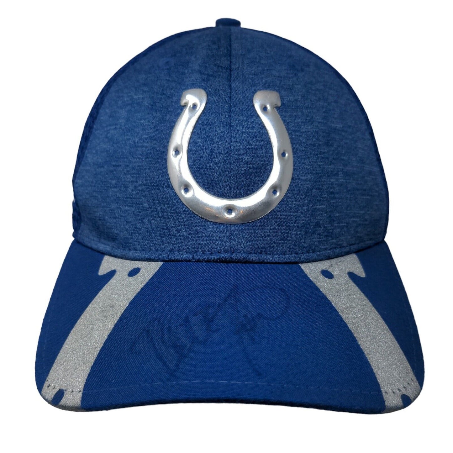 New Era Men's Fitted Hat Blue M-L Indianapolis Colts 39Thirty Metal Logo Signed
