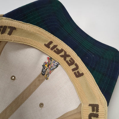 Flexfit Dewars Scotch Whisky Highlander Tartan Beige Blue Green M Fitted Hat