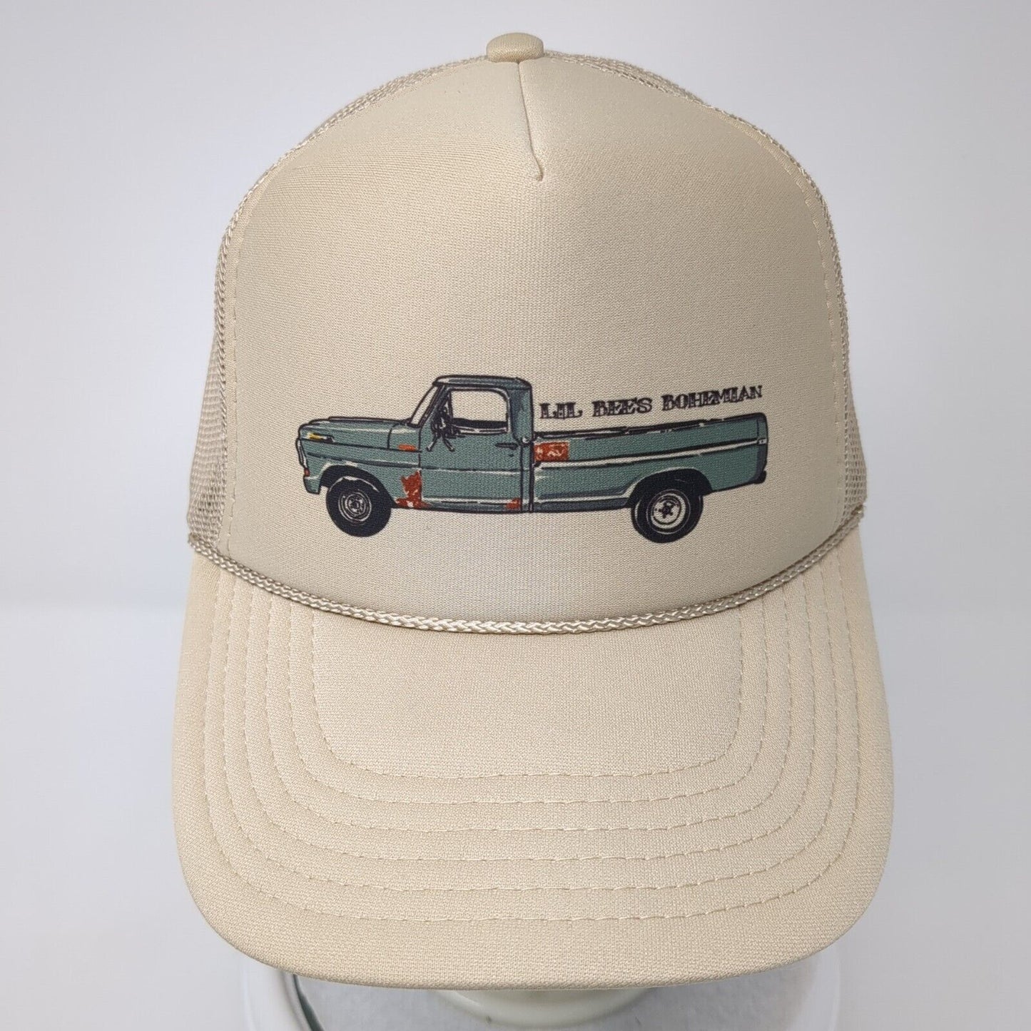 Lil Bees Bohemian Truck Snapback Rope Trucker Hat Tan One Size Mesh Back