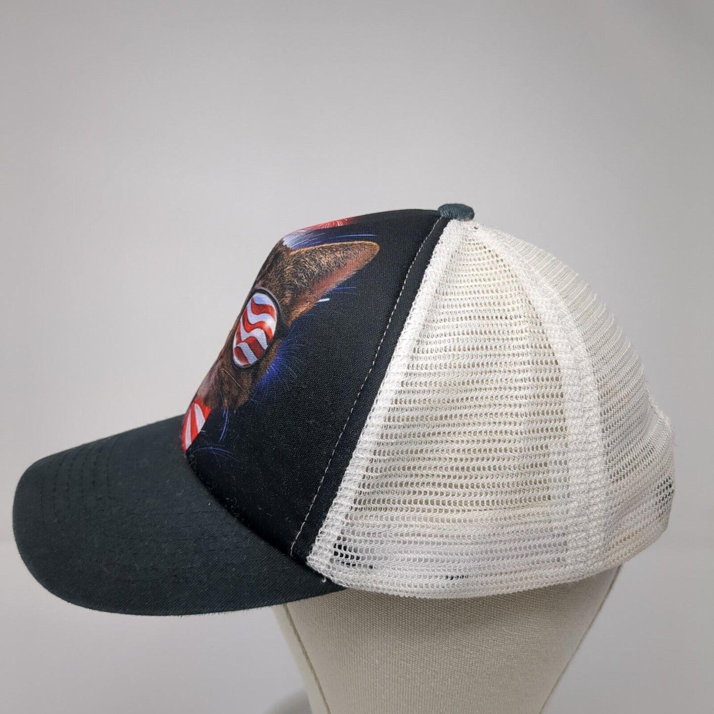 American Cat Snapback Trucker Hat Black OS Adjustable USA Patriotic Mesh Back